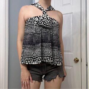 Hunter Bell Blouse Halter Ruffle Black White Dainty Size Extra Small